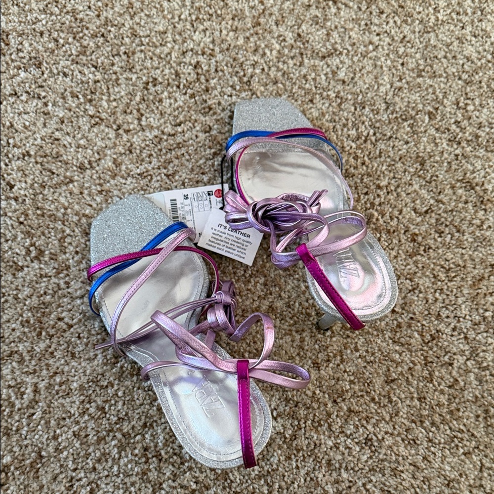 Zara Silver and Pink Strappy Heels
